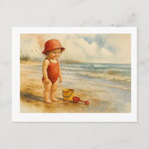 Cartão Postal Criança Aproveitando o Dia na Praia,