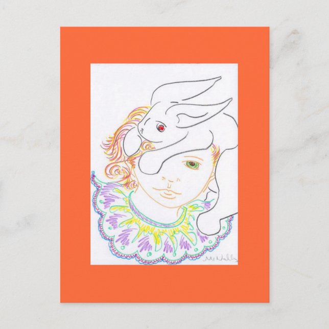 Cartão Postal Criança com Coelho (Frente)