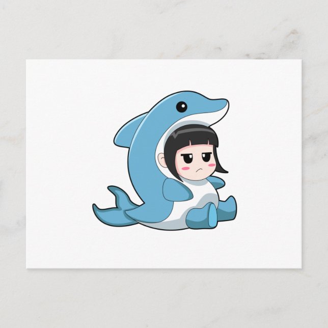 Cartão Postal Criança com Fantasia de Golfinho (Frente)