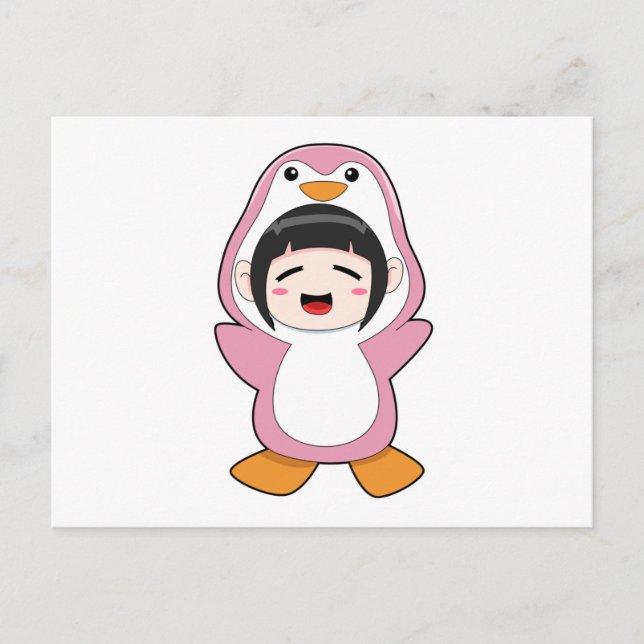 Cartão Postal Criança com Fantasia de Pinguim (Frente)