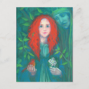 Cartão Postal Criança da floresta, menina de cabelo vermelho, t