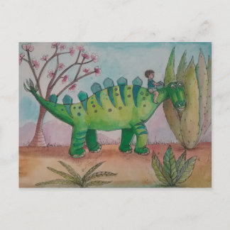 Cartão Postal Criança e seu dinossauro de estimação