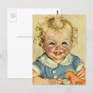 Cartão Postal Criança Escandinava Cura e Loura Vintage com Curva