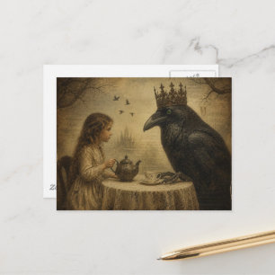 Cartão Postal Criança Fantasia em uma Festa de Chá de Corvo Real