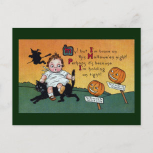 Cartão Postal Criança: Gato e JOL Sinais Vintage Halloween