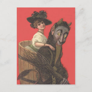 Cartão Postal Criança Krampus Vermelha Seqüestrando Mulher Switc