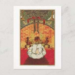 Cartão Postal Criança na frente da Lareira