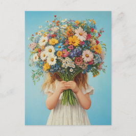 Cartão Postal Criança segurando um Buquê de flor selvagem
