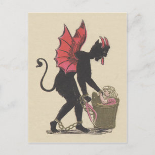 Cartão Postal Criança sequestrada pelo Krampus com correntes nas