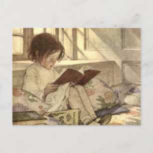 Cartão Postal Criança Vintage lendo um livro, Jessie Willcox Smi