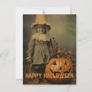 Cartão Postal Crianças assustadoras do Halloween retrô com abóbo