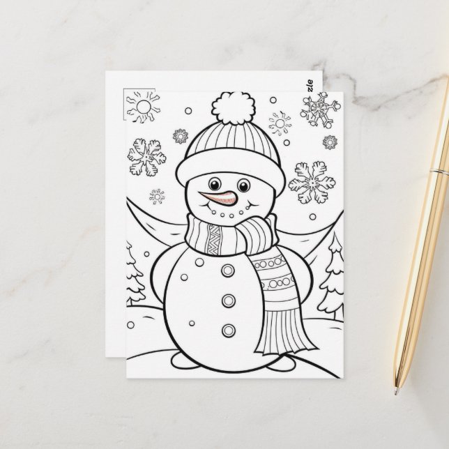 Cartão Postal Crianças bonitas de Natal colorindo Snowman (Frente/Verso In Situ)