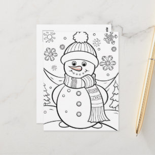 Cartão Postal Crianças bonitas de Natal colorindo Snowman