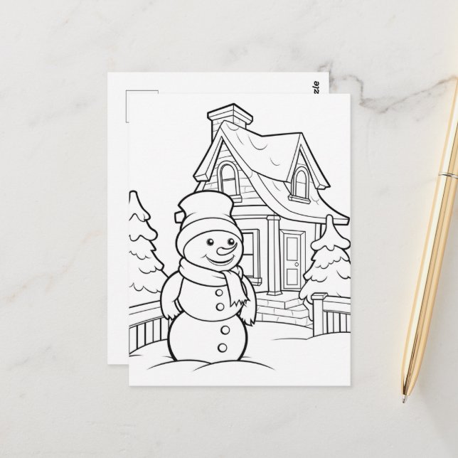 Cartão Postal Crianças bonitas de Natal colorindo Snowman (Frente/Verso In Situ)