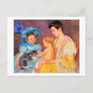 Cartão Postal Crianças brincando com um gato, Mary Cassatt