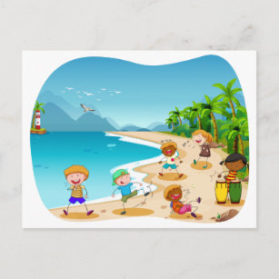 Cartão Postal Crianças brincando na praia