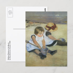 Cartão Postal Crianças Brincando na Praia por Mary Cassatt