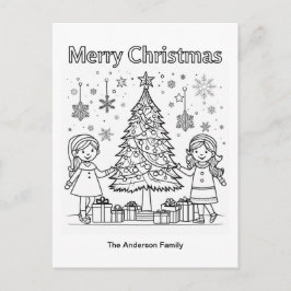 Cartão Postal Crianças Coloração Festiva Árvore de Imagem Feliz 