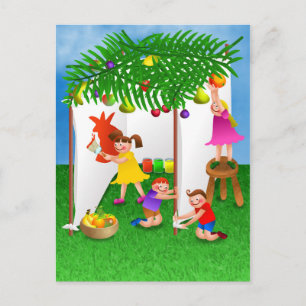 Cartão Postal Crianças comemorando o Banquete judeu de Sukkot