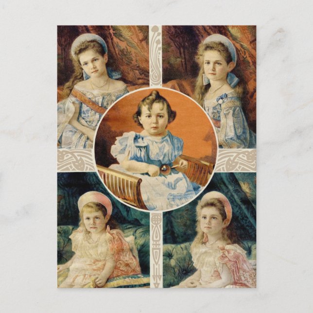 Cartão Postal Crianças czares da Rússia, OTMA e Alexis Romanov (Frente)