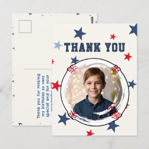 Cartão Postal Crianças de beisebol Estrelas Aniversário Obrigado