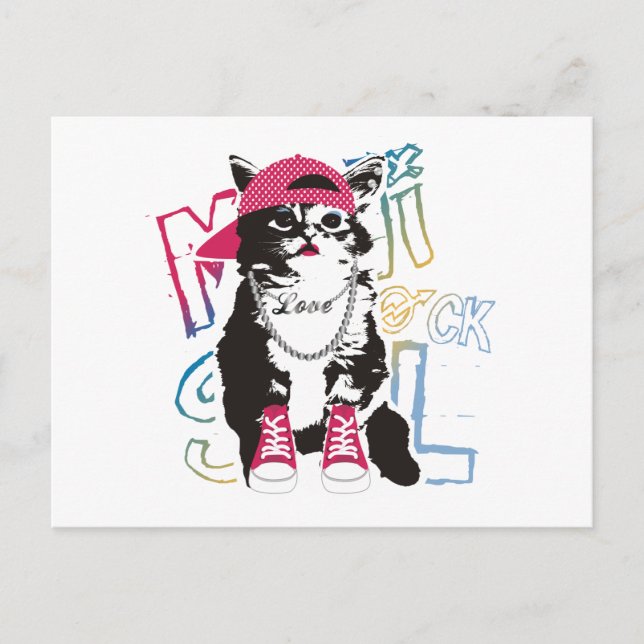 Cartão Postal Crianças de Gato Funky Presente (Frente)