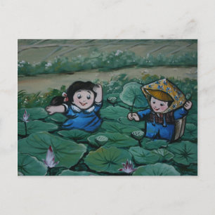 Cartão Postal Crianças de Taiwan no lago de lírio