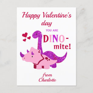 Cartão Postal Crianças Dia de os namorados Girly Dinosaur Dino-m