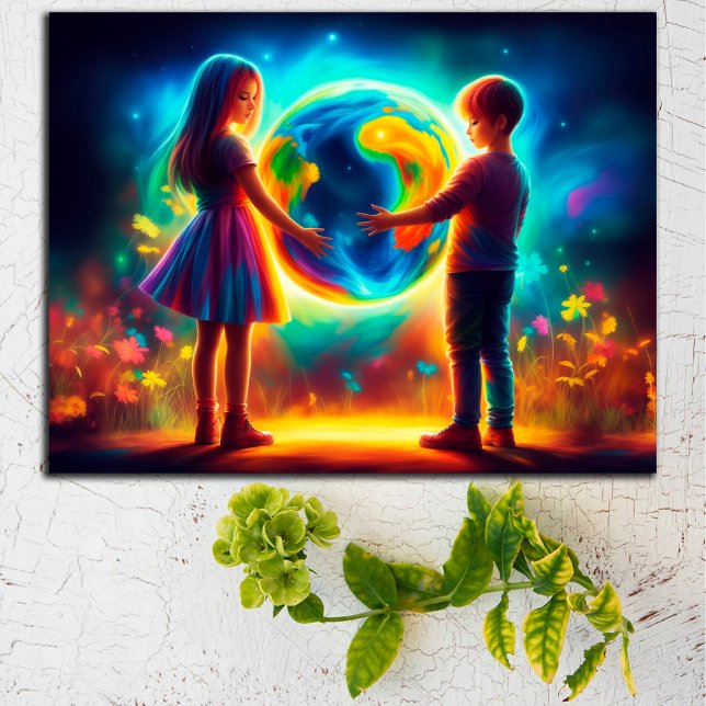 Cartão Postal Crianças do dia da Terra Natureza ambiental (Criador carregado)