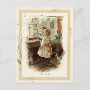 Cartão Postal Crianças e Pássaros do Amor Reprodução de Vint
