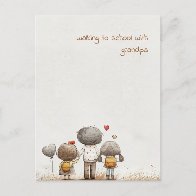 Cartão Postal Crianças escolares com avô (Frente)
