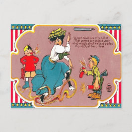 Cartão Postal Crianças Fireworks Brincadeira Mulher