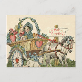 Cartão Postal Crianças Lindas Cavalo Carruagem