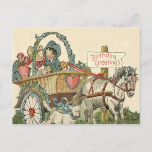 Cartão Postal Crianças Lindas Cavalo Carruagem