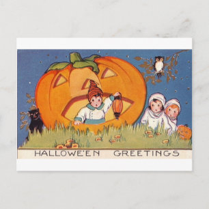 Cartão Postal Crianças Saudáveis De Halloween, Abóbora, Coruj