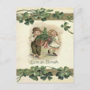 Cartão Postal Crianças Shamrock Erin Go Bragh