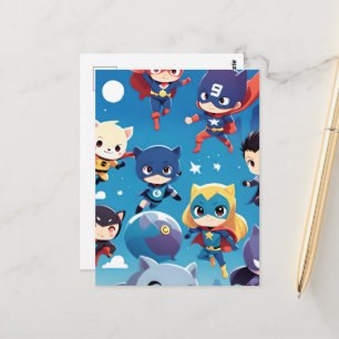Cartão Postal Crianças super-heróis voando alto