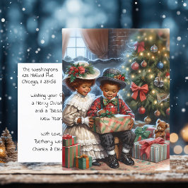 Cartão Postal Crianças Vintage Abrindo Presentes De Natal