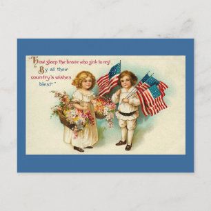 Cartão Postal Crianças Vintage Americana com Bandeiras