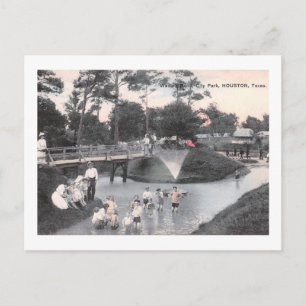 Cartão Postal Crianças, Wading Pond, Houston, Texas, 1910 Vintag
