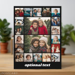 Cartão Postal Criar uma Colagem de Fotos Personalizada - 20 Foto<br><div class="desc">Adicione 20 fotos a esta colagem. Há 2 fotos maiores no centro,  cercadas por uma borda de fotos cortadas em quadrado. O fundo é preto com uma área para adicionar texto.</div>
