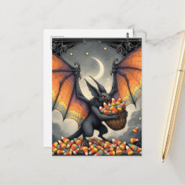 Cartão Postal Criatura de Halloween Com Doce