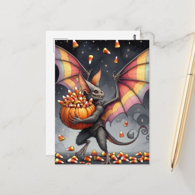 Cartão Postal Criatura de Halloween Com Doce (Frente/Verso In Situ)