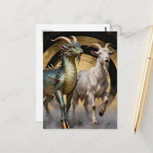 Cartão Postal Criaturas de Cabra Dragão Mitológicas Surpreendida