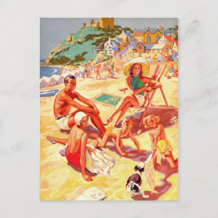 Cartão Postal Criccieth Beach, Wales, Family, vacage, vintage