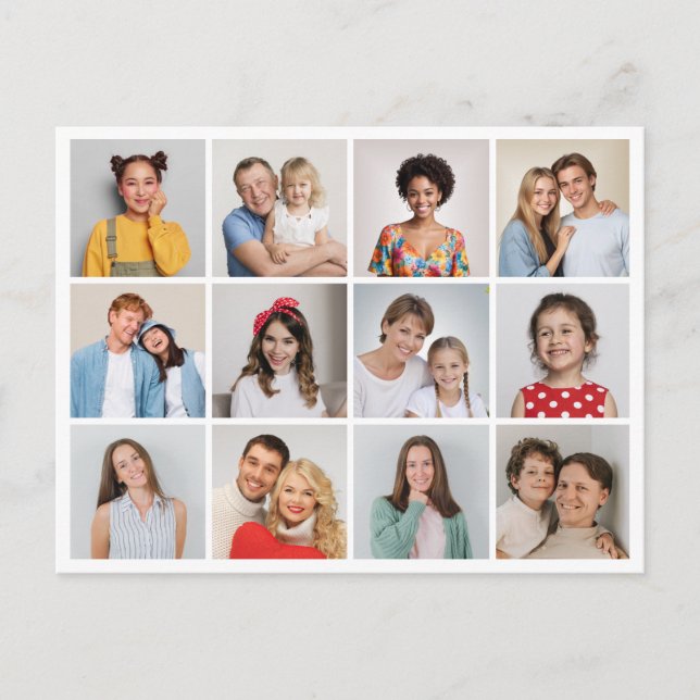 Cartão Postal Crie Sua Própria Colagem de 12 Fotos (Frente)