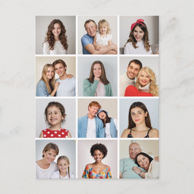 Cartão Postal Crie Sua Própria Colagem de 12 Fotos (Frente)