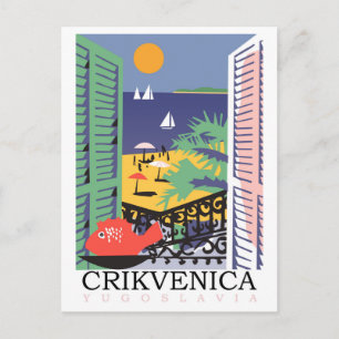 Cartão Postal Crikvenica, Iugoslávia, visão de janela