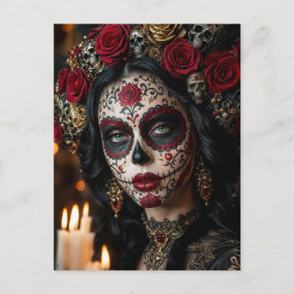 Cartão Postal Crimson Rose Calavera – Dia de Finados Elegante