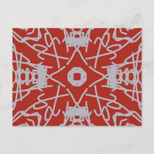 Cartão Postal Crimson Symmetry Abstract Digital Art Pattern